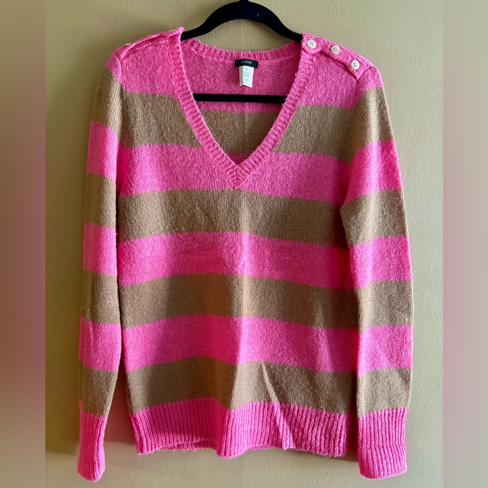JCrew pink & tan v-neck sweater